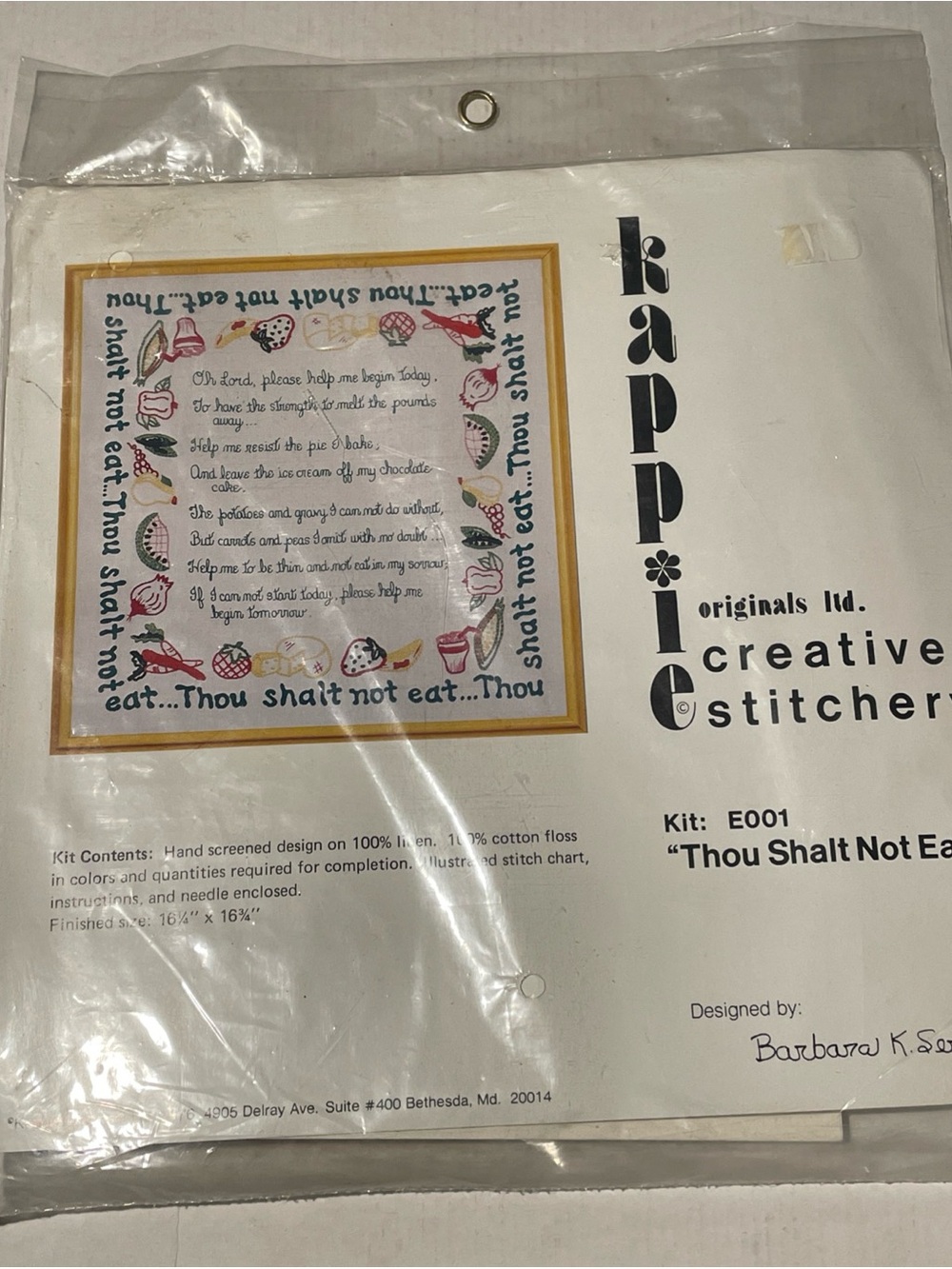 1976 Kappie's Cross Stitch‎ Thou Shalt Not Eat E001 Prayer Crossstitch